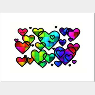 Hearts rainbow black Posters and Art